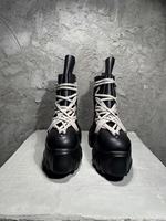 Bottes de marche à plateforme en cuir véritable noir Canlin imperméables à lacets pour femmes, semelle en caoutchouc antidérapante, style gothique Y2K streetwear