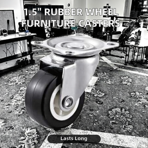 1.5 Inch Black Stainless Steel Furniture <strong>Casters</strong> Brake Flat Bottom Rubber <strong>Wheel</strong> Adjustable Mounts Modern Office Living Hospital - Product Image 2