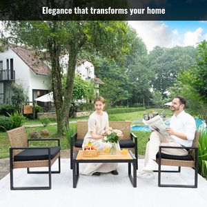 4-Piece Modern <b>Waterproof</b> Patio Furniture Set Outdoor Balcony Porch Garden Backyard Lawn Acacia Wood Table Top - Product Image 2