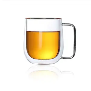 High Quality Double Wall Glass Coffee Cup Mug With Handle High Borosilicate Glass Cups Mug Custom Logo