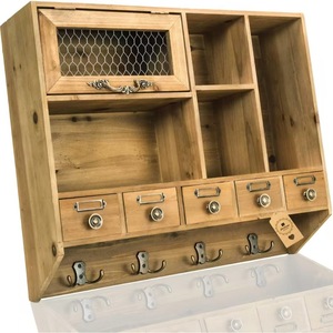 Armario de pared de madera maciza estilo nórdico con cajones y ganchos, almacenamiento de cocina, tipo montado en la pared, diseño multifuncional - Product Image 1