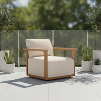 Fauteuil lounge RH Lagos en teck massif, structure en teck, coussin en tissu imperméable et moelleux, fauteuil d'appoint moderne pour extérieur, design minimaliste