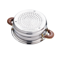 Casserole à couscous en acier inoxydable de 22 cm avec revêtement doré en bois, poignée et bouton creux en acier inoxydable