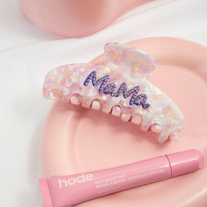 Acetate Claw Clip Shark Clip Hair Accessory With Mama Rhinestone Lettering Pink Purple Women Casual Headdress - Product Image 4