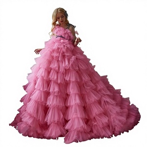 Robe de princesse ML016 rose rouge pour filles, automne-hiver, antistatique, bouffante, style occidental, robe de cérémonie pour enfants, effet illusion - Product Image 1