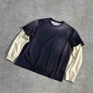 Streetwear Rétro Patchwork Waffle Manches Longues Délavé Effet Vieilli Oversize Écologique Homme Lettres Numériques Polyester/Coton - Product Image 1