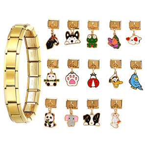 สร้อยข้อมือสแตนเลสสตีลแบบโมดูลาร์สไตล์อิตาลี พร้อมจี้รูปสัตว์ อุปกรณ์ตกแต่งเครื่องประดับ DIY ของขวัญสำหรับทุกเพศ - Product Image 1