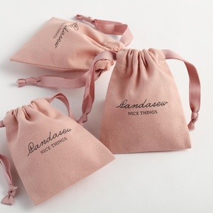 PandaSew Sac à cordon en toile de coton rose foncé avec logo personnalisé 10x8cm, pochette pour bijoux - Product Image 4