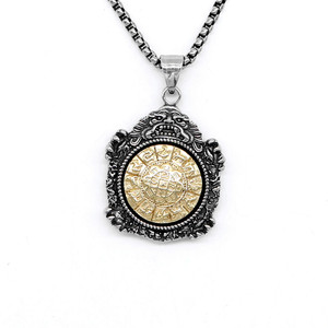 Yunnique Collar con colgante del zodiaco de acero inoxidable, diseño geométrico dorado de dos tonos, joyería unisex - Product Image 1