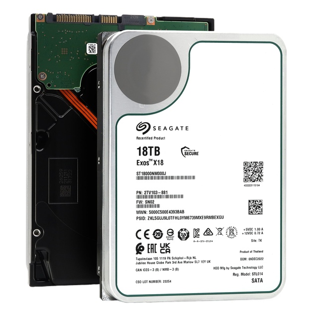 Recertified Hdd for Seagate Exos X18 Series 18TB 7200RPM  Iii Cmr 6Gb/s 3.5" Enterprise Hard Drive St18000nm000j