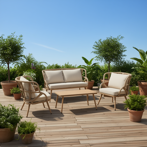 Set di Divani da Esterno Moderni con Cuscini in Rattan PE e Telaio in Ferro, Arredamento per Soggiorno dal Design Contemporaneo - Product Image 2