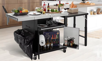 Chariot de cuisine extérieur moderne pliable 75x24x36cm, série chariot métallique roulant, pour 5 personnes, en acier thermolaqué