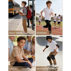 Pantalon chino élastique pour garçons, pantalon uniforme en sergé extensible, coton mi-lourd respirant avec poches pour enfants et jeunes - Product Image 6