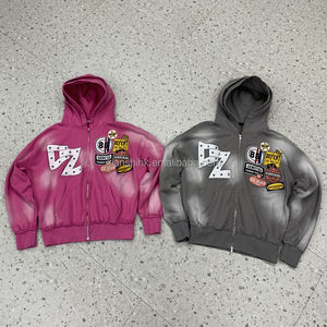 เสื้อฮู้ดเย็บปักซิปสองชั้นมีฮู้ดผ้าเกล็ดปลาซักกรดเทอร์รี่ไซส์ใหญ่พิเศษ - Product Image 3