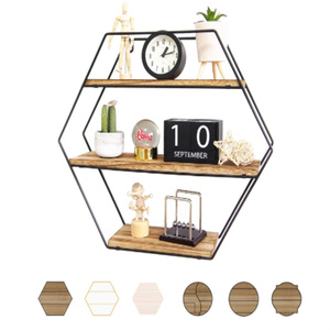 Étagères murales rondes en bois de style rustique avec motifs sculptés pour la salle de bain et le rangement du garage - Product Image 5