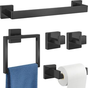 Ensemble d'accessoires de salle de bain 5 pièces 16 pouces noir à fixer au mur |   Porte-serviettes pour salle de bain, ensemble de barres porte-serviettes en acier inoxydable - Product Image 2