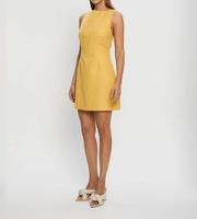 Robe d'été élégante pour femme en lin tissé jaune à col mandarin, taille naturelle, sans manches, avec lien au dos, mini-robe