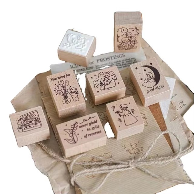 Wooden Rubber Stamps Vintage Cartoon, Clear Print DIY Craft Stamps for Scrapbooking Journaling Card Making