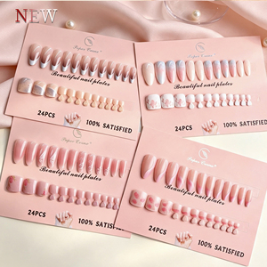 24 Stück/Packung Hand- und Fuß-Maniküre Künstliche Nägel Combo-Serie mit Aufdruckdesign Zehennägel Französisch Blumenmuster Einfarbig Hochwertige Aufklebnägel - Product Image 3