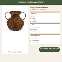 Panier Amphore en Rotin Tressé à la Main, Panier Vase à Poignée en C, Organisateur de Rangement pour Couvertures et Jouets, Vente en Gros OEM, Panier de Rangement Tressé