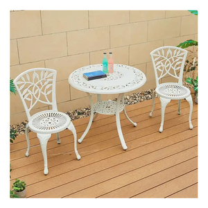 moderne, ensemble de table à manger ronde en aluminium pour restaurant, table basse blanche moulée et chaises pour 2 personnes - Product Image 6