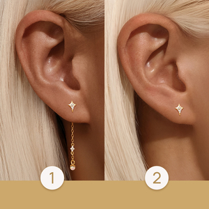 ต่างหูทองคำ 18K เงินแท้ 925 ประดับโอปอลรูปดาวสี่แฉกและแปดแฉก - Product Image 5