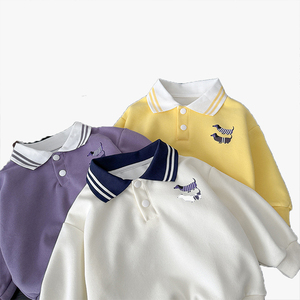 Polo de Manga Larga 100% Algodón para Niños, Estilo Holgado, Bloques de Color, Estilo Preppy, Top de Otoño con Empalmes - Product Image 6