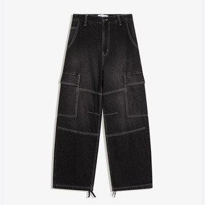 Pantalones Cargo de Carpintero OEM <span class=keywords><strong>Demin</strong></span> 2026 con Degradado Negro, Costuras Ligeras, Dobladillo con Cordón, Holgados y Anchos para Ocio y Trabajo - Product Image 1
