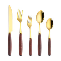 Ensemble de couverts de mariage en acier inoxydable 410 avec manches en bois de hêtre, design vintage de luxe durable, couteau à steak, fourchette, cuillère, style occidental