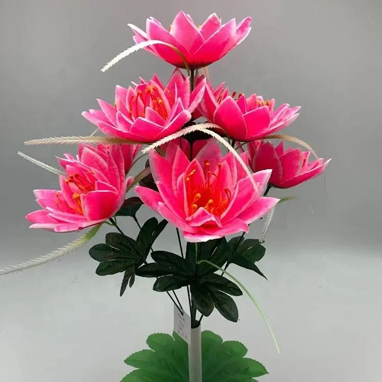 Factory price simulation 9 heads pentagonal lotus flower bouquets artificial lotus flowers bouquet