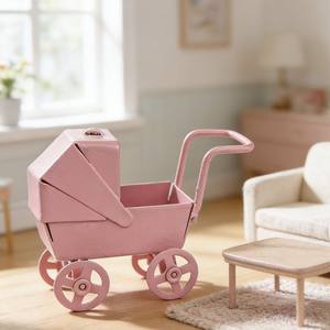 Miniatures de maison de poupée 1:12, poussette rose pour bébé, modèle avec roues pivotantes, accessoires de maison de poupée, décoration, jouets de jeu d'imitation pour enfants, cadeaux DIY - Product Image 3