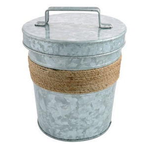 Rust Resistant Metal <b>Ice</b> Bucket With Wooden Handles And Lid Industrial Style Round Beverage <b>Cooler</b> For Party Use - Product Image 5