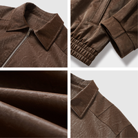 Veste à glissière en cuir texturé de haute qualité Veste en cuir Streetwear homme avec logo personnalisé de créateur vintage