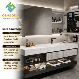 Ensemble de meubles de salle de bain modernes en bois massif OEM avec miroir mural et égouttoir en cuivre, pour usage domestique et hospitalier - Product Image 1