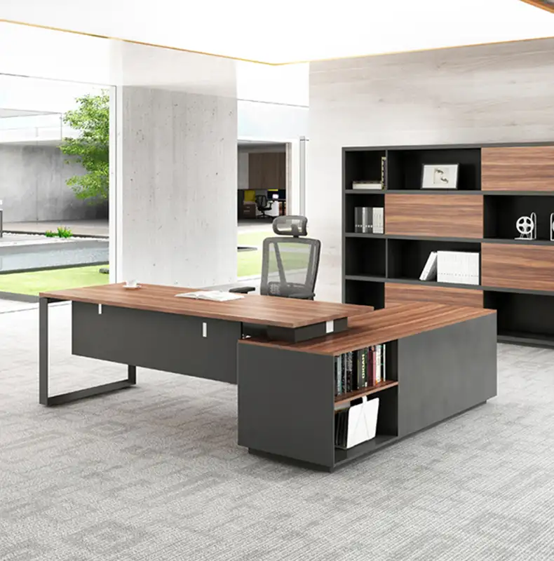 Modern director office table cheap ekintop I shape wooden ceo boss luxury office furniture l shape executive desk