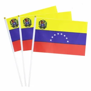 Free Shipping Venezuela Flag 14x21CM Polyester Table Flags with Pole Flying Country Hand Waving Stick Venezuelan Hand Flags