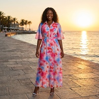 Robe chemise élégante et décontractée de style Abaya, grande taille, imprimé patchwork, manches longues, avec ceinture, inspirée des vêtements africains en jean.