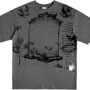 Camiseta de manga corta para hombre, estilo hip hop, oversize, de punto, transpirable, antiarrugas, estampada, lavada, 100% algodón, para verano - Product Image 1