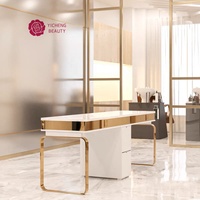 Table de manucure de grande taille haute performance Yicheng Beauty, station de travail, bureau, salon de beauté, équipement de spa, surface en marbre, table de travail