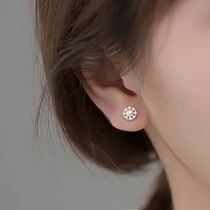 Peishang Custom Jewelry Sterling Silver Wedding Freshwater Pearl Flower Stud Earrings For Her Gifts