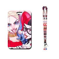 Porte-cartes en plastique mignon style Instagram, motif dessin animé, avec cordon de cou, pour carte de bus, carte repas étudiant et porte-clés, avec Harley Quinn