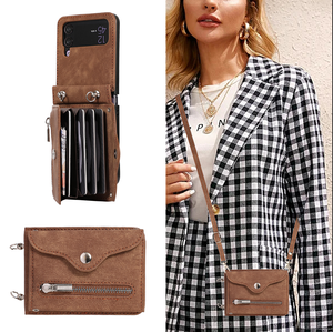 Funda Retro Vintage de Cuero PU con Correa Cruzada para Samsung Z Flip 5, con Bolsillo para Tarjetas RFID y Cartera - Product Image 3