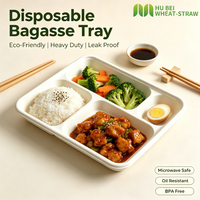 Plateaux rectangulaires jetables en bagasse de canne à sucre à 4 compartiments, robustes, compatibles micro-ondes, compostables, écologiques et résistants au congélateur