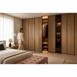 <span class=keywords><strong>Armadio</strong></span> Moderno di Lusso Italiano su Misura con Finitura Effetto Legno e Illuminazione LED, Set di Mobili per Camera da Letto con Cabina <span class=keywords><strong>Armadio</strong></span> Integrata per Progetti Villa - Product Image 1