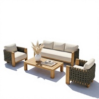 Ensemble de canapés d'extérieur de luxe moderne en bois massif et rotin tressé, durable et écologique, pour hôtels, complexes hôteliers, piscines, jardins et patios