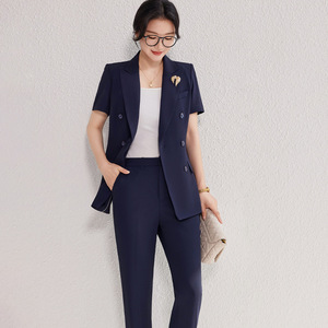 Women's Pink Suit Set Short Sleeve Summer Formal Work Wear Two Piece Pants Set Breathable Polyester Fabric - Product Image 2