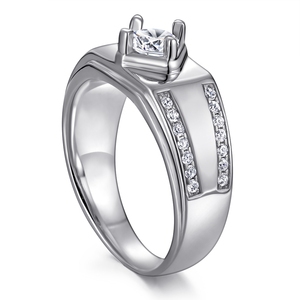 Bagues de fiançailles et de fête classiques pour hommes en argent sterling 925 plaqué rhodium avec zircon cubique taille ronde, design unique, vente en gros - Product Image 3
