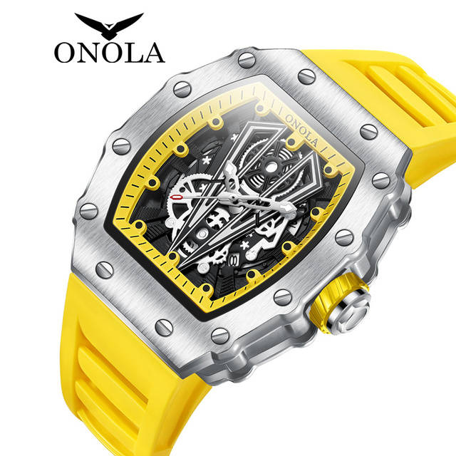 Top Brand ONOLA 3826 Luxury Creative Men Quartz Wristwatches Tonneau Skeleton Luminous Watches Men Wrist