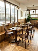 Ensemble de tables et chaises de restaurant en bois massif vintage pour hôtel, café commercial, design rond/carré antique