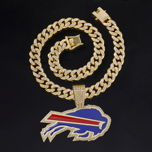 Benutzer definierte Luxus Herren Buffalo Bills versilbert & vergoldet kubanische Glieder kette Hip Hop Full Iced Out Crystal Team Logo Anhänger - Product Image 2